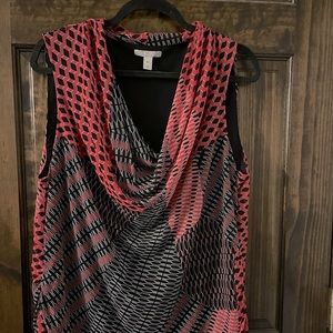Dana Buchman - drape front - XL Blouse - pink and black and white